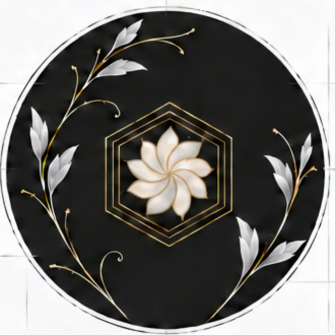 Approved Harmonic Touch cap artwork: white botanical leaves and the original flower emblem on black