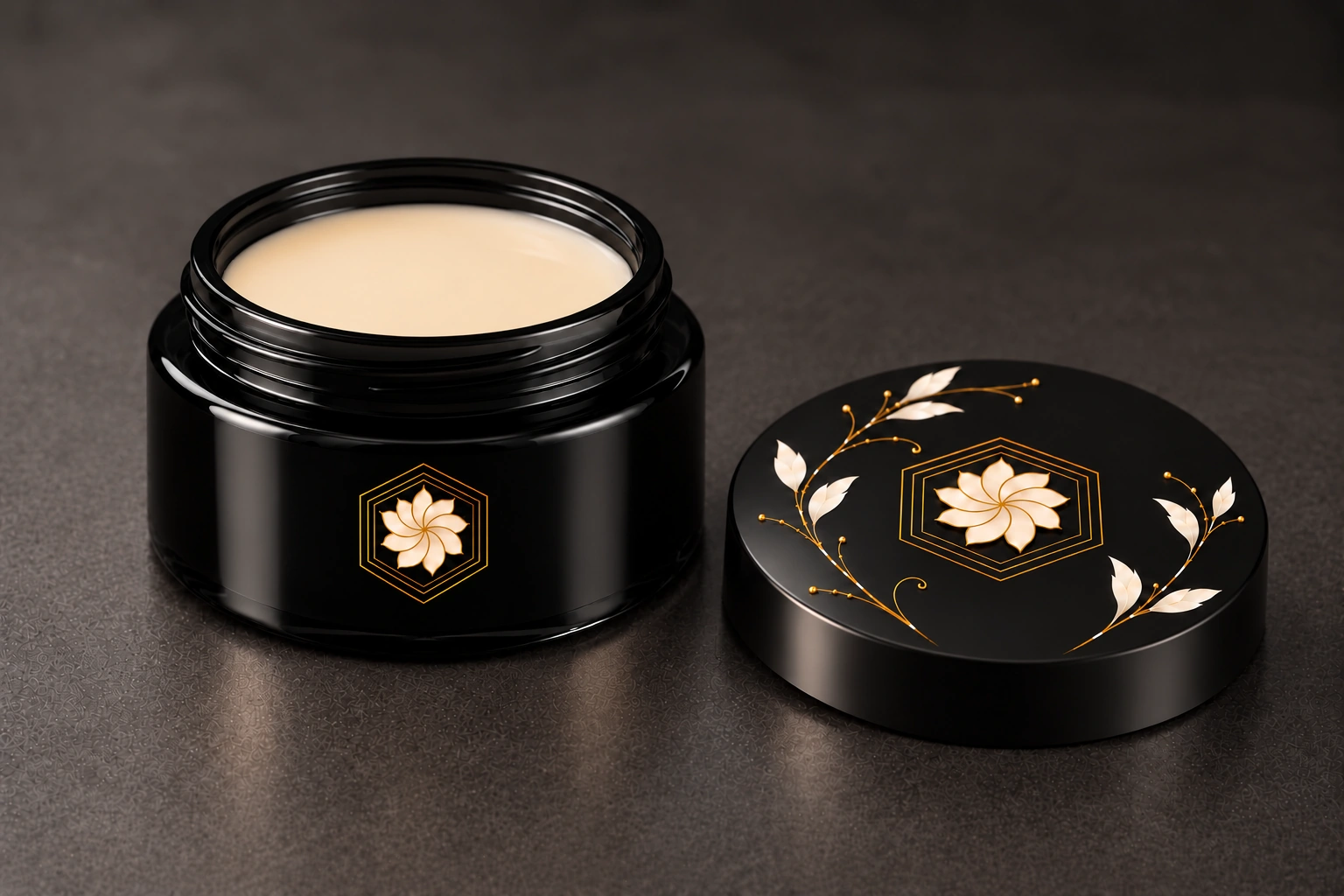 Open balm material study illustrating the Grip development direction; final Grip packaging remains undecided